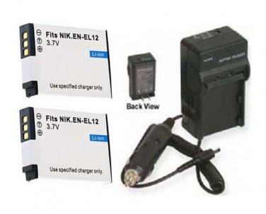 TWO 2X Batteries + Charger EN-EL12 ENEL12 for Nikon S9200 S9300 S31 S9700 L330