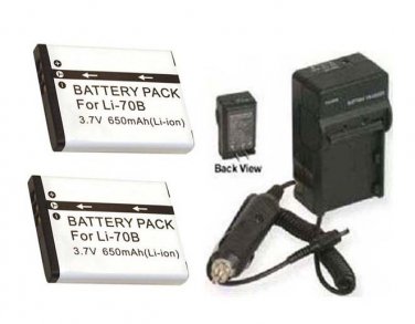 TWO 2 LI-70B Batteries + Charger for Olympus D-700 D-705 D-710 D-715 FE-4020