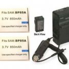 2 Batteries + Charger for Samsung ST205F EC-ST200FBPLUS EC-ST200FBPBUS WB210