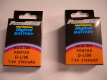 TWO 2X D-LI90 D-LI90B Batteries for Pentax SLR K-5, K-5 II, K-5 IIs K-3 K-7 645D