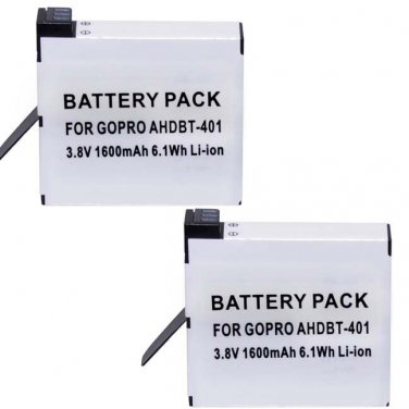 TWO Batteries AHDBT401 for GoPro HERO 4, CHDHY401, CHDHX401, CHDBX401, CHDBY401,