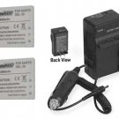 2 Batteries + Charger for Sanyo VPC-E7 VPC-E60 VPC-J4 VPC-J4EX DMX-C1 DMX-C4/D
