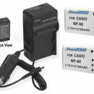 TWO 2 NP-90DBA Batteries + Charger for Casio EX-H15 EX-H15BK EX-H20 EX-H20G