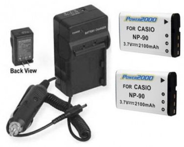 TWO 2 NP-90DBA Batteries + Charger for Casio EX-H15 EX-H15BK EX-H20 EX-H20G