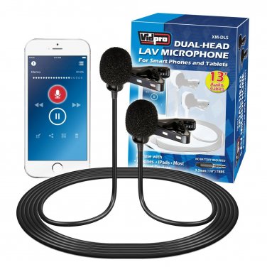 Dual Head Lavalier Lapel Clip-on Condenser Microphone for SmartPhones & Tablets