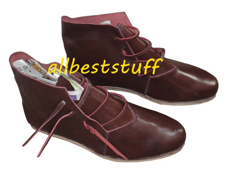 Medieval Leather Shoes Cherry Brown Medieval Leather boots