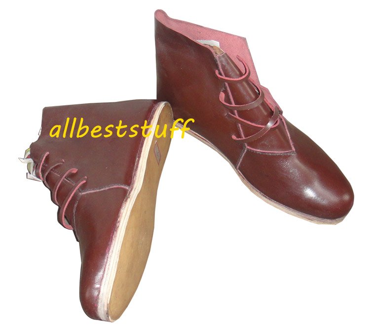 Medieval Leather Shoes Cherry Brown Medieval Leather boots