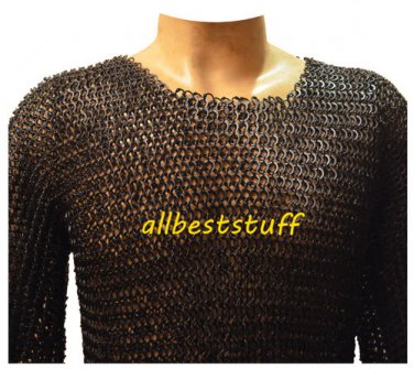 Chain Mail Round Riveted Ring with Flat Solid Ring Shirt Black Finish Medium