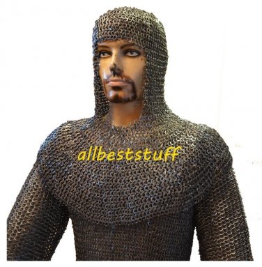 MS Flat Riveted with Flat Washer Chain Mail Shirt with Coif in 8mm LL