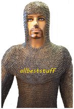 Mild Steel Chain Mail Flat Riveted with Flat Washar Shirt and Coif Set Hauberk