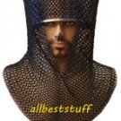 MS Chain Mail Butted Coif Standard Size Blackend Chainmail Coif V Shape