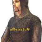 Butted Chain Mail Hauberk & Coif Set 8 mm Ring Size Blackend Chainmail Shirt