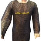MS Chainmail Shirt Butted with Blackend Coating & V Shape Coif Set Medium