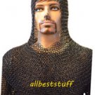 Butted Chain Mail Hauberk & Coif Set Black Medium Large Long sleeve Chainmail