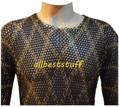 Designer Chainmail Butted Blackend Chain Mail Shirt with Brass Shirt Medium