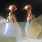Vintage Goldtone Clip On Earrings Opaline Glass