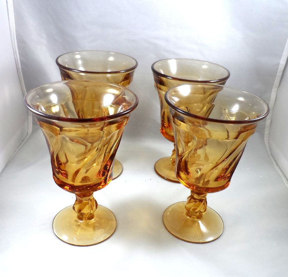 Fostoria Jamestown Amber Water Goblets Set of 4 USA