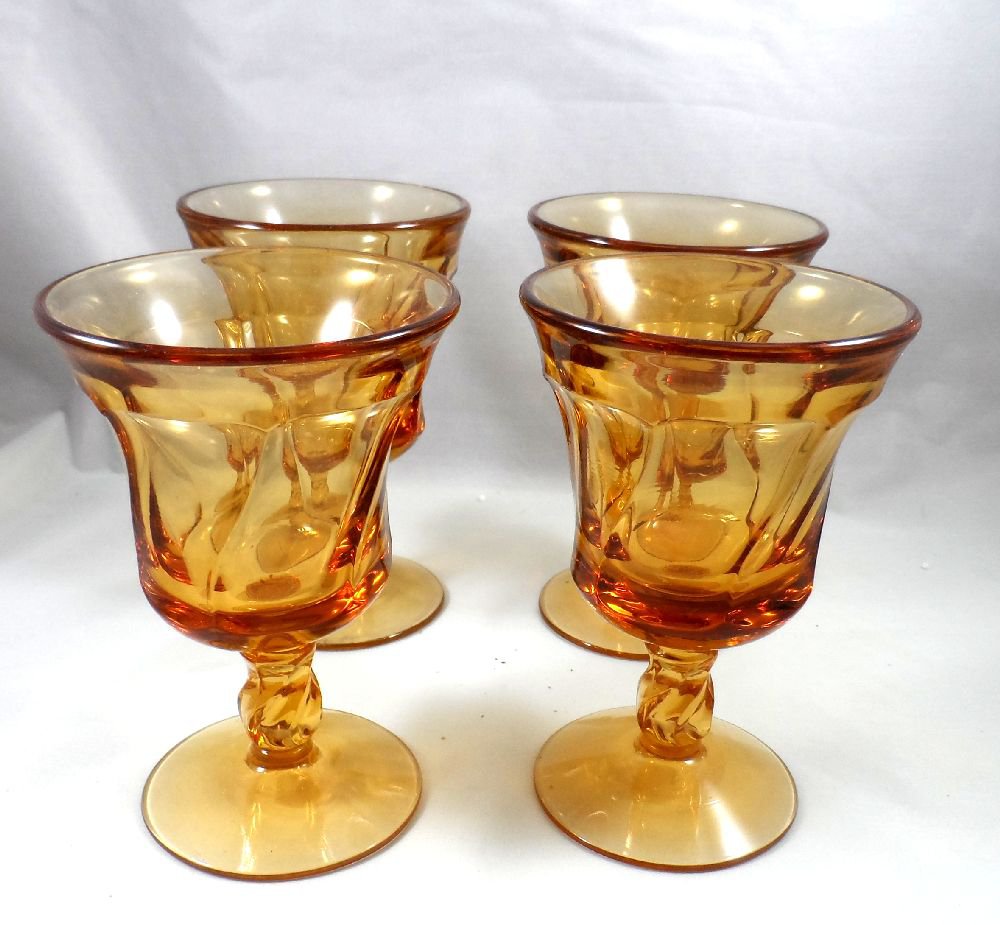 Fostoria Jamestown Amber Wine Glasses Set of 4 USA