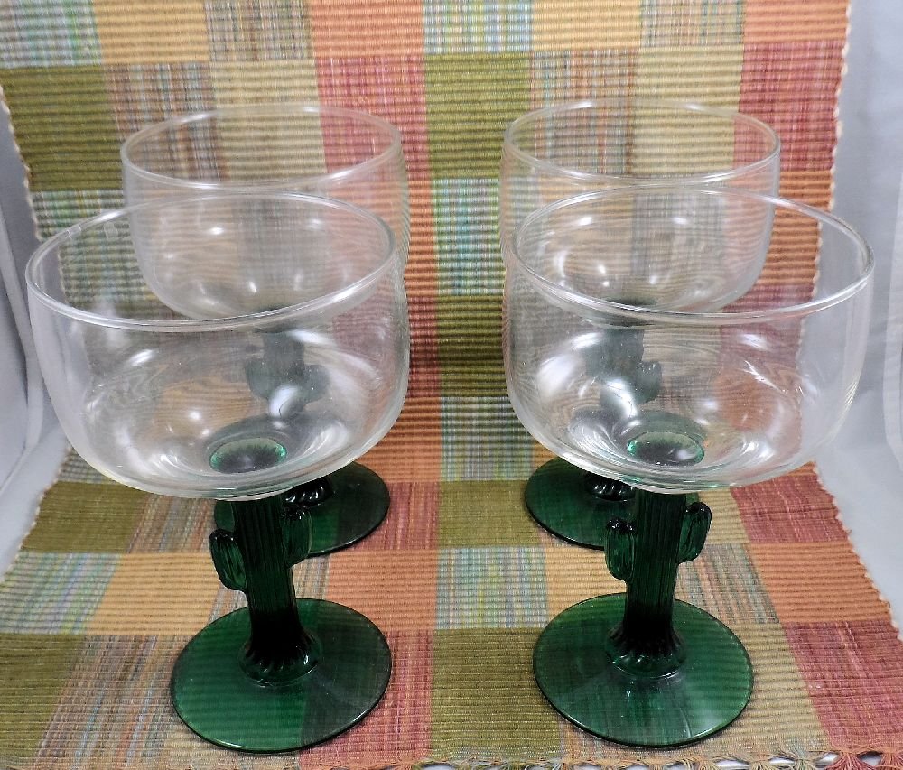 Cactus Margarita Glasses Set of 4 Libbey Glass Company USA