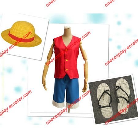 (Free Shipping) Monkey D. Luffy Cosplay Costume With Hat ,Shoes