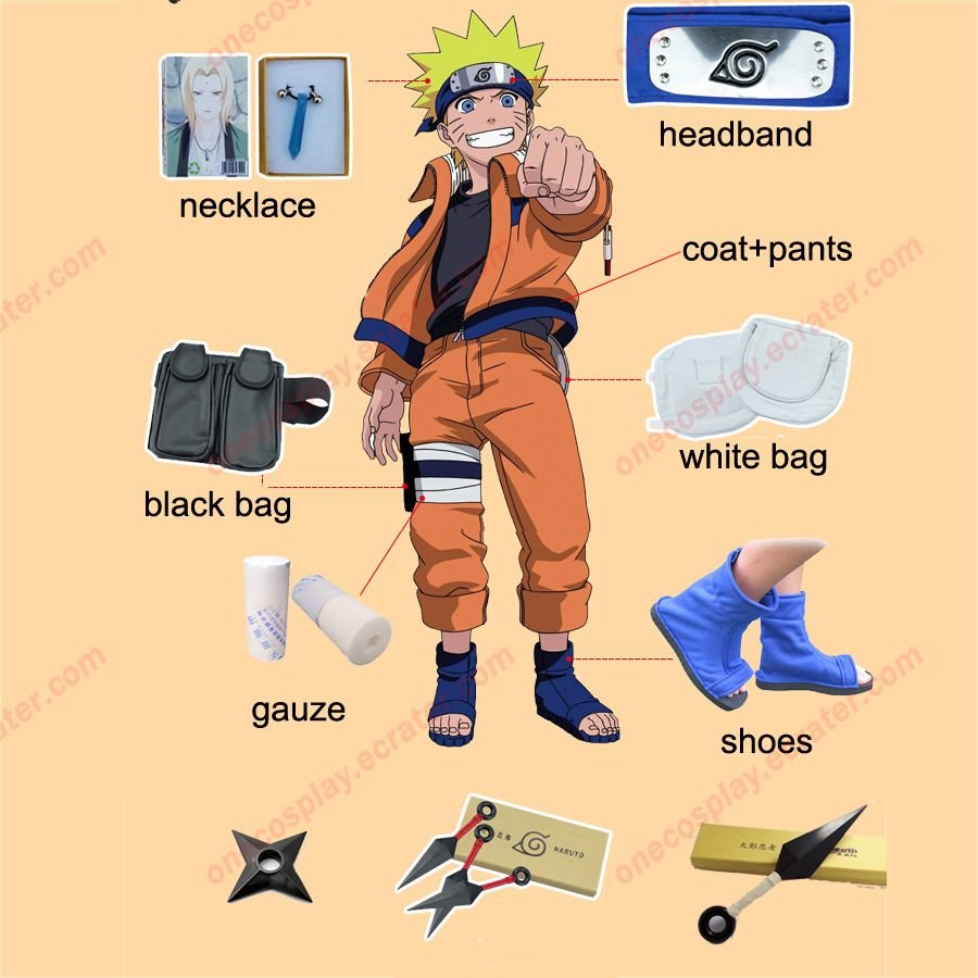 Naruto Cosplay Costume Naruto Shippuden Uzumaki Naruto 1st Cosplay Costume and Accessories Set