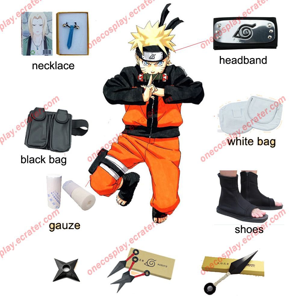 Naruto Cosplay Costume Naruto Shippuden Uzumaki Naruto 2nd Cosplay Costume and Accessories Set