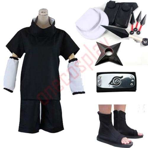 Anime Naruto Uchiha Sasuke 2nd Cosplay Costume and Accessories Set