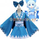 Touhou Project Cosplay Costumes Cirno Japan Kimono Blue Bathrobe for Halloween Fancy Party