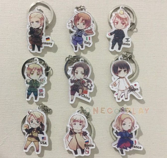 9pcs Axis Powers Cosplay Props Hetalia KeyChains APH Acrylic Key Chain