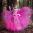 Kids Princess Party Dress Princess Aurora Dress Sleeping Beauty Cosplay Costume Pink