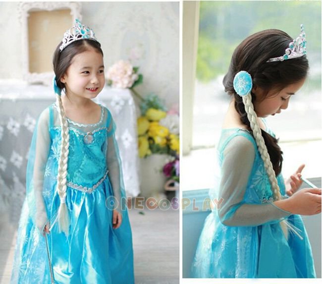 Princess Crown+Magic Wand+ Wig Set Anna Elsa Tiara Girls Hair Brand Tiara Cosplay Crown for Kids