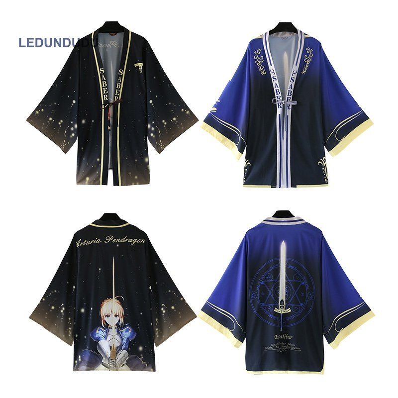 Fate stay night Bathrobes Chiffon Pajamas Cloaks Fate Zero Arturia Pendragon Saber Yukata Coat