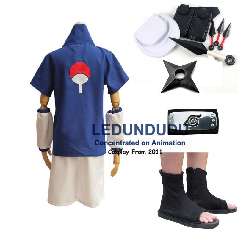 Anime Naruto Uchiha Sasuke 1st Cosplay Costume and Accessories Set
