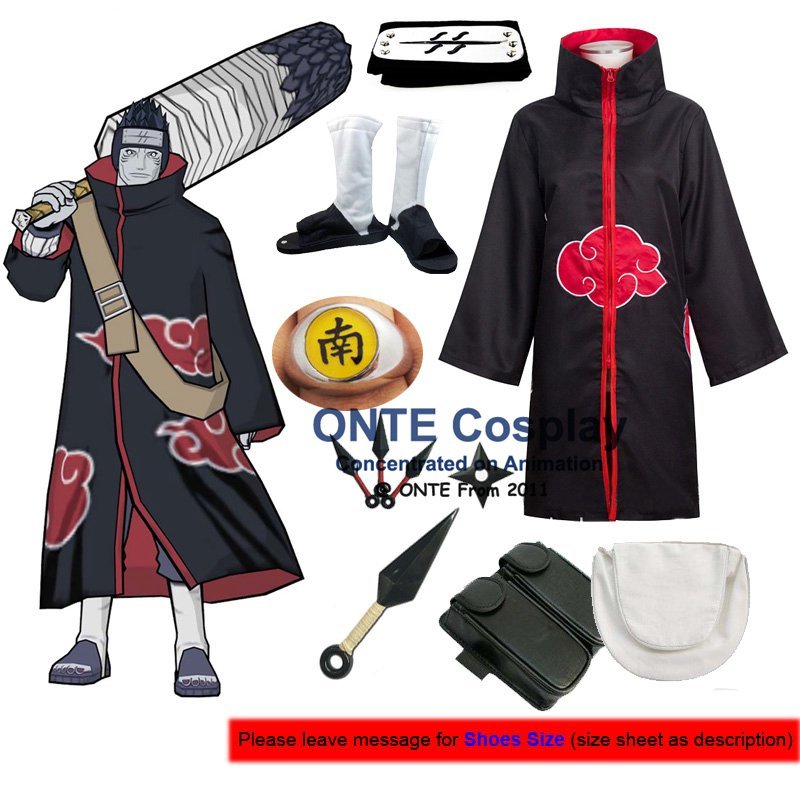 Naruto Akatsuki Hoshigaki Kisame Cosplay Costumes Halloween Party Shoes Accessories Set