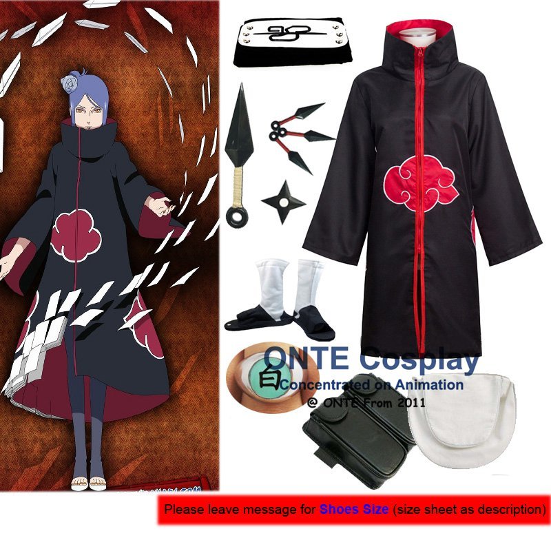Naruto Cosplay Costumes Akatsuki Konan Cloaks Halloween Party Weapons Shoes