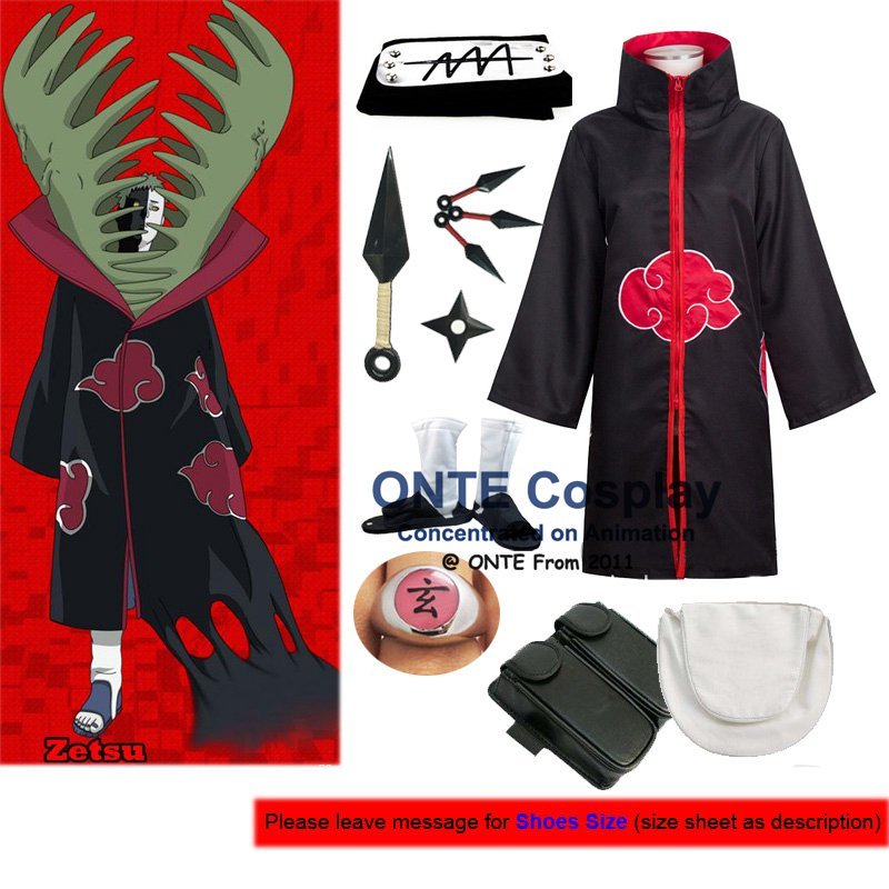 Naruto Cosplay Costumes Akatsuki Zetsu Cloaks Halloween Party Weapons Shoes