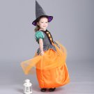 Kids Girls Pumpkin Halloween Costume Cosplay Party Dress with Witch Hat Children's Set Clothes