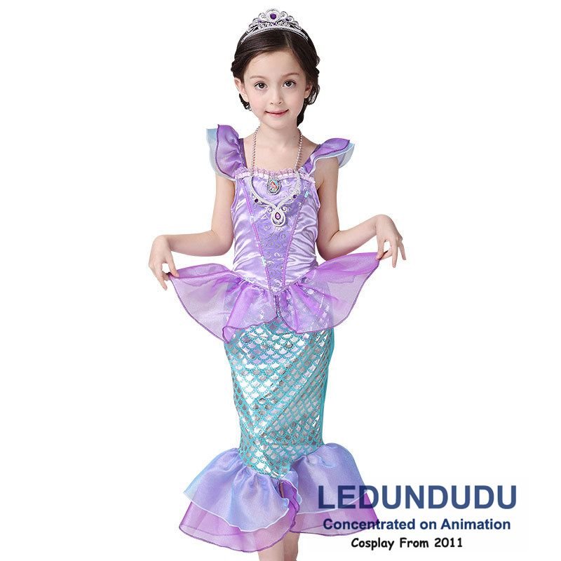 Cute Purple Baby Girls Little Mermaid Princess Dresses Kids Summer Cosplay costumes Fancy Dress