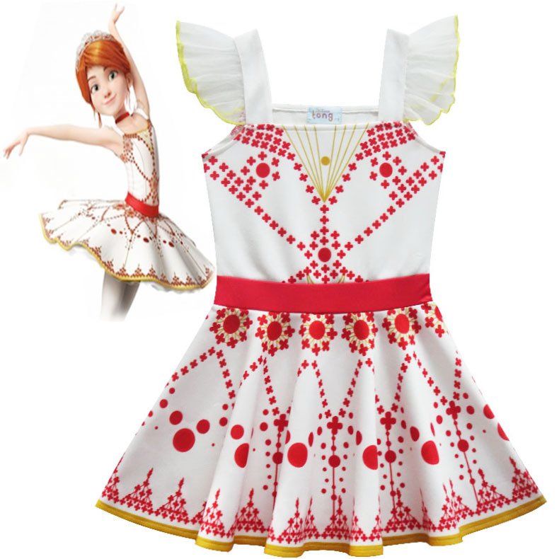 Summer Children's Red Print Dress Movie Ballerina Cosplay Costume Kid Baby Girl Sleeveless Dress
