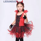 Kids Little Devil Halloween Cosplay Costume Girls Red Horror Phantom Cosplay Dress with Tail