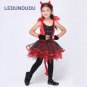Kids Little Devil Halloween Cosplay Costume Girls Red Horror Phantom Cosplay Dress with Tail