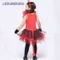 Kids Little Devil Halloween Cosplay Costume Girls Red Horror Phantom Cosplay Dress with Tail