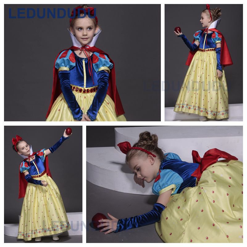 High Quality Snow Whit Cosplay Costume for Kid Girls Princess Gem Dress Children Halloween Clothes