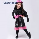 Anime Cat Cosplay Costumes For Children Girls Halloween Party Fancy Suit Kids Black Dress with Tail