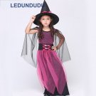 Children Halloween Fancy Party Suit Girls Magic Witch Dress Kids Rose Witch Cosplay Costume with Hat