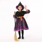 Kids Witch Cosplay Costume Girls Black Magic Witch Lace Dress Children Halloween Party Clothes