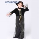 Vampire Queen Cosplay Costume for Kids Halloween Fancy Party Suit Girls Black Dress