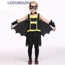 Kids Superhero Batman Cosplay Costume Girls Black Dress Cape Set Children Halloween Party Clothes