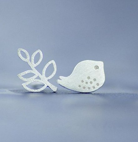 sterling silver leaf and birds earring
