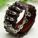 skull head black leather punk bracelet